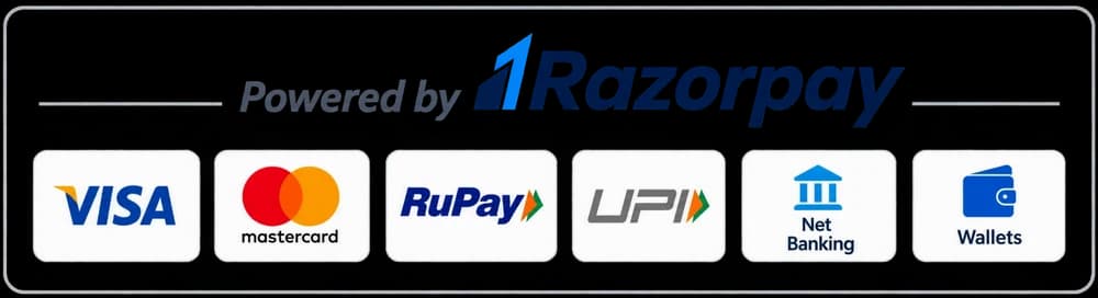 Powered by Razorpay — Visa, Mastercard, RuPay, UPI, Net Banking, Wallets